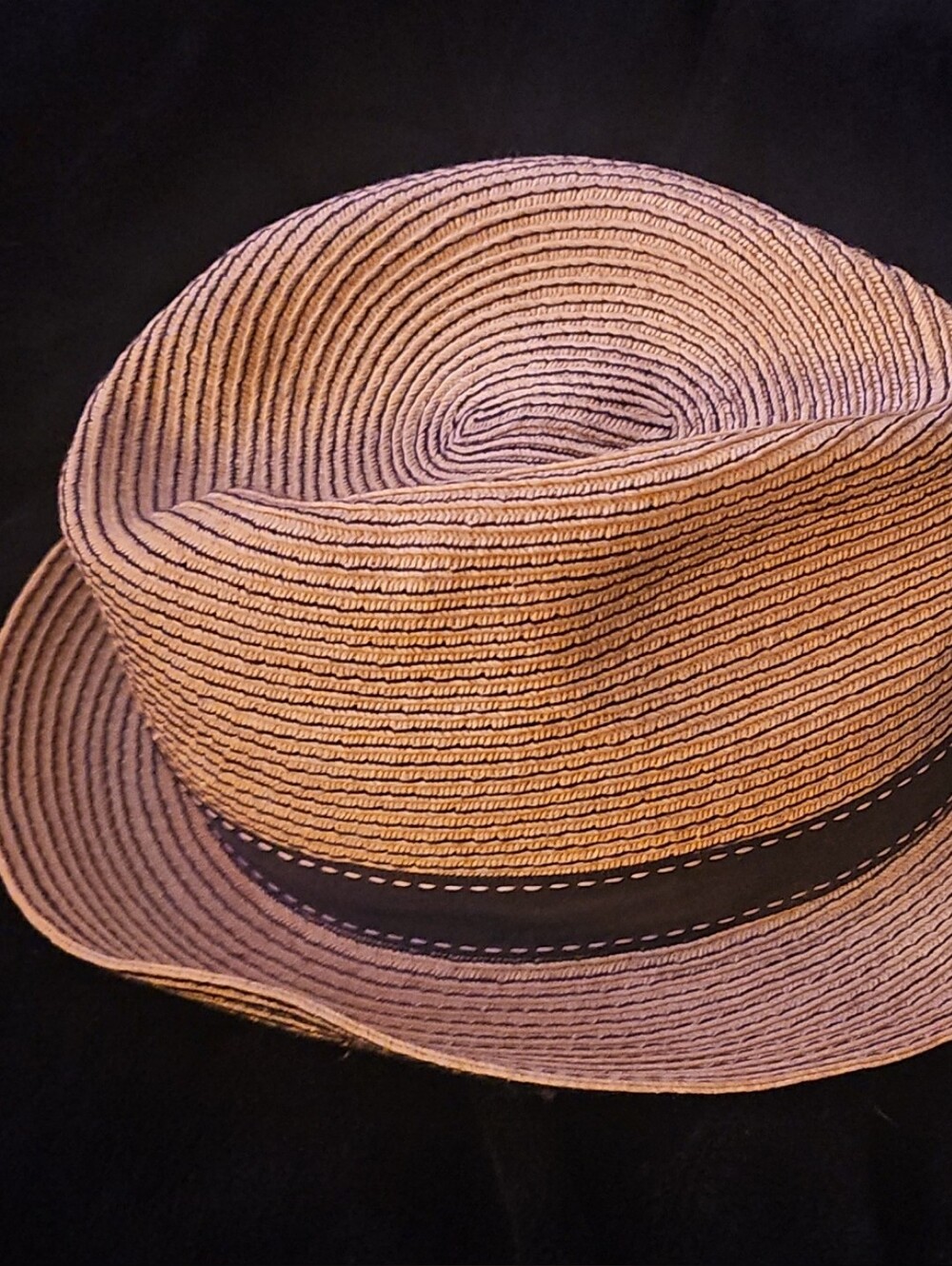 Straw Fedora Hat with Black Band - Brown